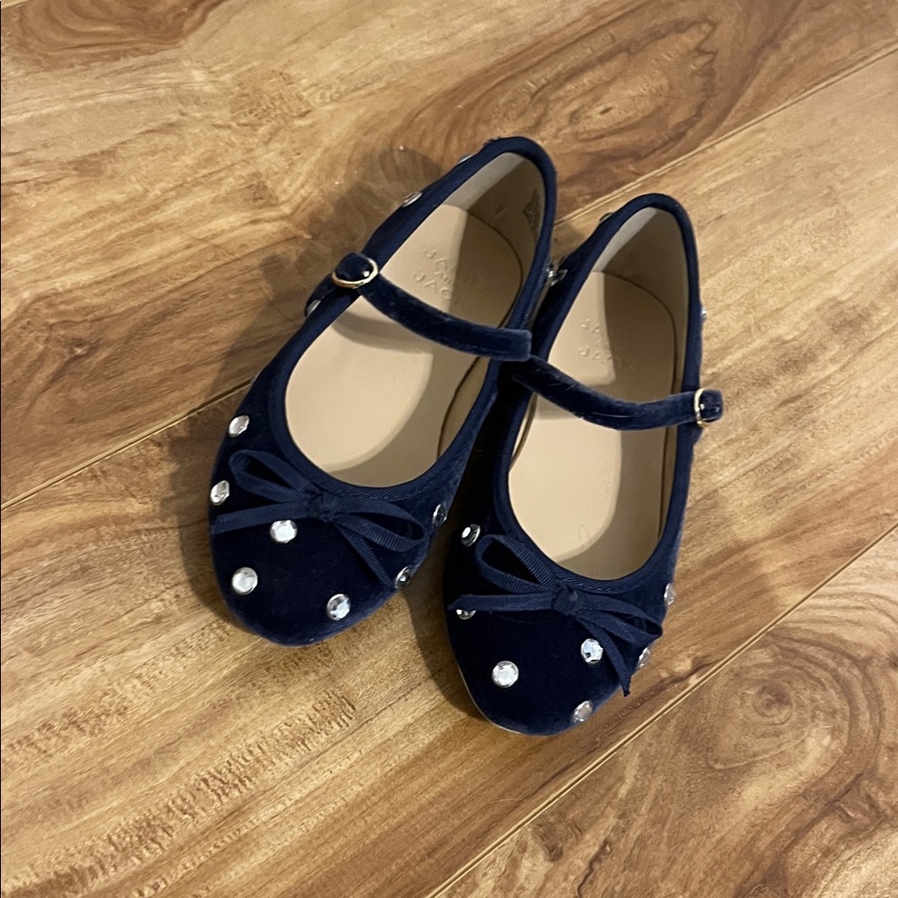 Janie and Jack Velvet Navy Kids Shoes with Rhinestone Accents